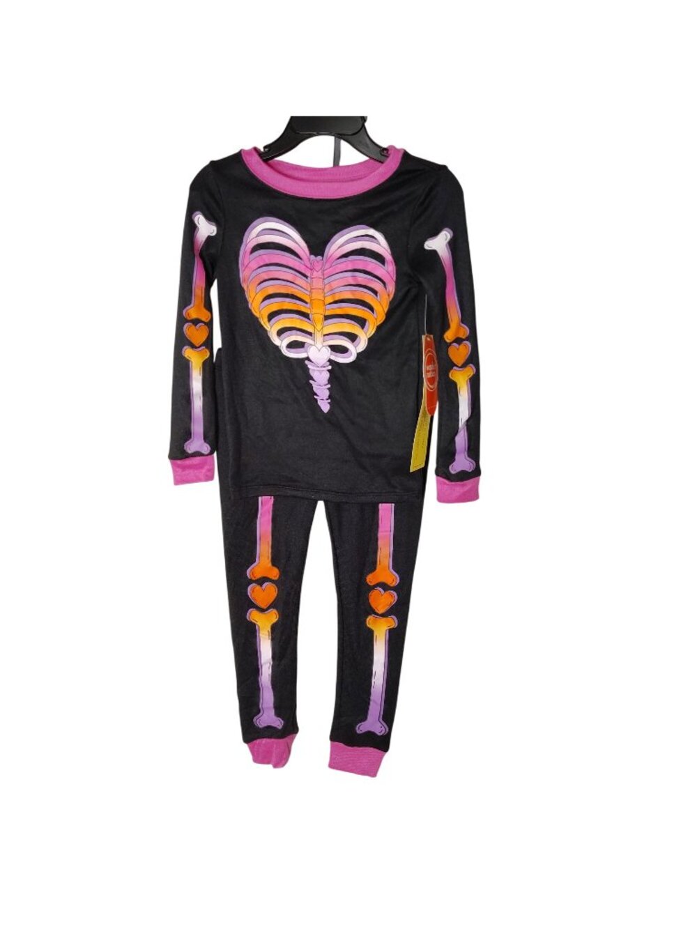 Wonder Nation Girls Size 4 Black and Pink 2-Piece Skeleton Graphic Pajama Set